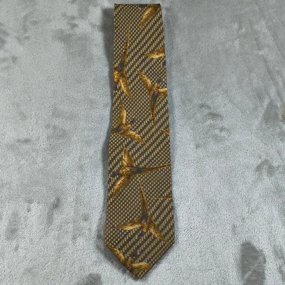Vintage Eddie‎ Bauer Tie Mens 57x 3.75 Pheasant Tweed Silk USA Hunting Outdoors